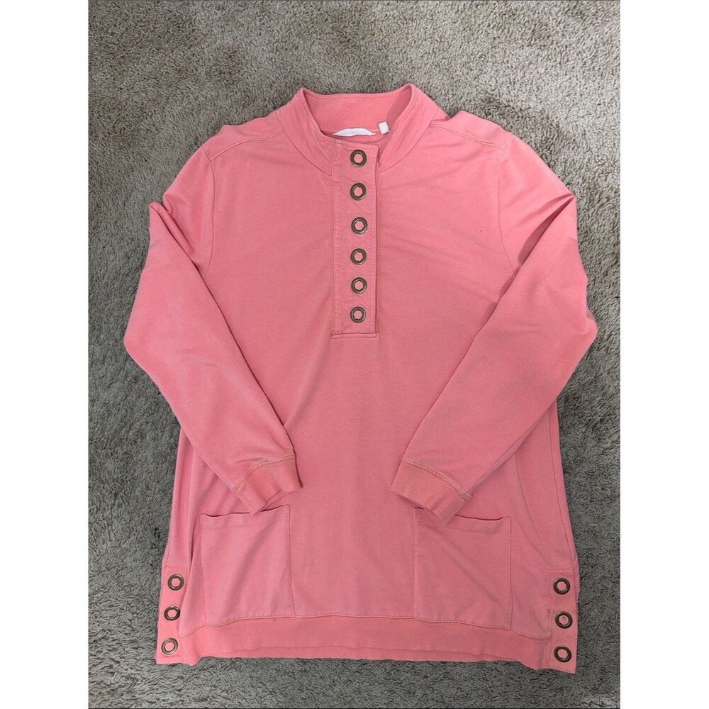Soft Surroundings Coral Pink Long Sleeve Tunic Grommet Details size L Coastal
